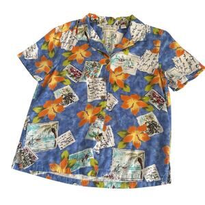Marsh Landing Hawaiian Tropical Luau Short Sleeve Button Up Shirt Women's Medium